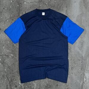 Vintage 80s 90s bloopers and navy colorblock blank single stitch shirt